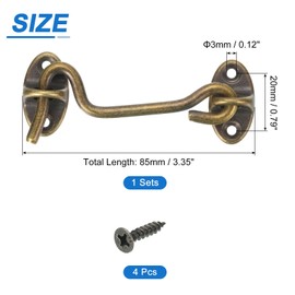 sourcing map 3" Hook and Eye Latch, Barn Door Lock Brass Cabin Hook Privacy Door Gate Hooks for Window Sliding Door Fence Shed, Bronze