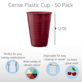 Exquisite 50 Count - Burgundy 12 Oz Plastic Cups Disposable Party Cups - Burgundy Plastic Tumblers For All Occasions With 50 Burgundy Disposable Plastic Cups Per Pack