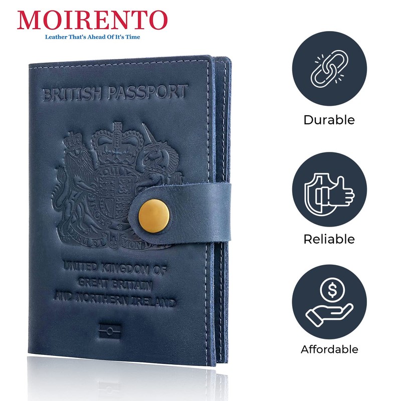 Moirento UK Leather Passport Cover, RFID Blocking Travel Document Wallet
