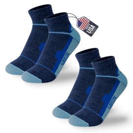 SAMSOX 2-Pair Merino Wool Running Socks, Made in USA Cushioned Low-Cut Athletic Socks for Men & Women, Blue XL