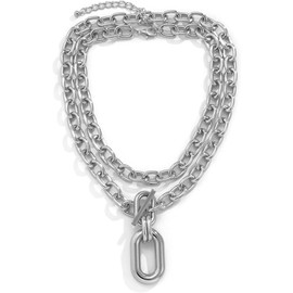 Chunky Link Curb Chain Necklace for Women Men Dainty Choker Thick Trendy Statement Punk Chain Jewelry Unisex Size (Silver, One size)