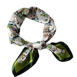 Pepersea 100% Mulberry Square Silk Scarf - Neckerchief Headscarf Gift Packed - 27" x 27", Green Ivy, samll