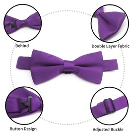YUESUO Men’s Classic Pre-Tied Formal Tuxedo Polyester Bow Tie, Double-layer Adjustable Length Multi-color Option for Wedding Party, Graduation, Dating, Ceremony (Purple)