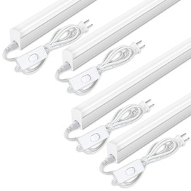 LELEJU LED Under Cabinet Lighting, 1FT, 5W, 6000K, 500lm, T5 Integrated Single Fixture, Under Counrer Lights for Kitchen, Corded Electric with ON/Off Switch (Pack of 4)