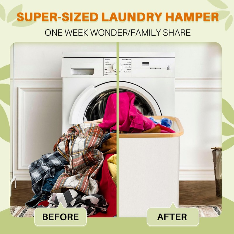 Laundry Hamper 3 Section, 145L Dirty Clothes Hamper with Lid,