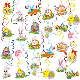 Easter Decorations for Home Decor - Easter Danner Kit, Happy Easter Banners with 3D Bunny Backdrop for Photography Birth Party Favors for Class Office Ceiling Decor Yard Garden Outdoor