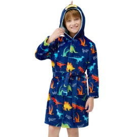 Giggling Getup Kids Robes for Boys, Hooded Blue Dinosaur Robe, Toddler Robe Kids