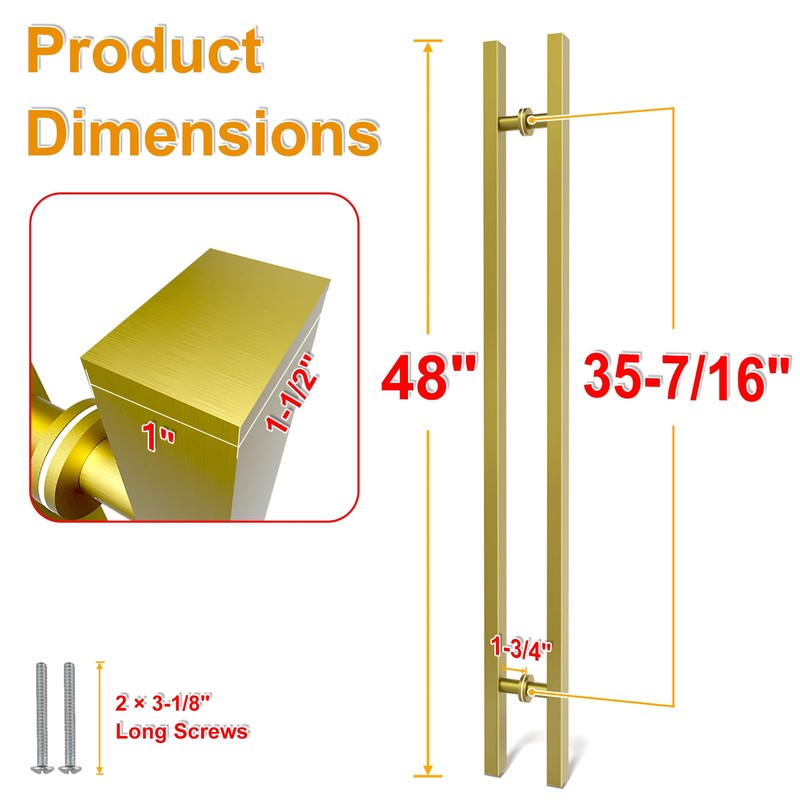 LVYIHAN Titanium Gold Square Barn Door Handles 12"/24"/36"/48"/59'', Pull Push