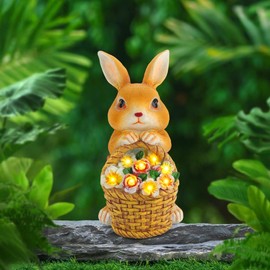 ROSELEAF Bunny Solar Garden Statues, Yard Decoration Rabbit Outdoor Sculputres and Statue Garden Decor for Outside Easter Decorations for Patio Front Porch Lawn Decor Gifts for Moms Grandmother