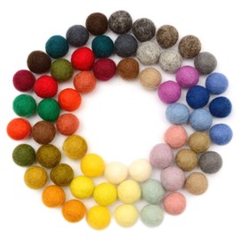 Glaciart One Felt Pom Poms, Wool Felt Balls (60 Pieces) 2 cm – 0.8 Inch, Handmade Felted 30 Color (Red, Pink, Blue, Yellow, Black, White, Pastel and More) Bulk Small Puff for Felting and Garland
