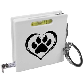 Azeeda 'Paw Print Heart' Keyring Tape Measure/Spirit Level Tool (KM00038056)
