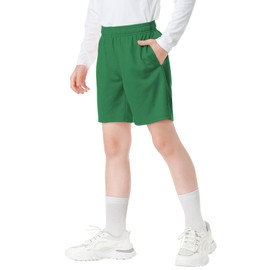 QBK - Pantalones cortos deportivos para niños y niñas, para deportes de baloncesto y fútbol, Verde, 12 Años