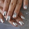 Coolnail 24pcs Short Round Mirror Fake Nails Metallic Silver Full