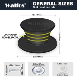 Walfos Universal Pot Lid Knob, Non-Slip Pot Lid Replacement Knobs with 3 Raised Coils, Heat Resistant Silicone Pan Lids Handle for Kitchen Cookware Lids, BPA Free and Dishwasher Safe