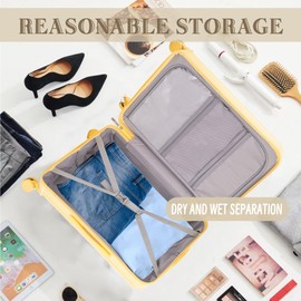 Merax 3 Luggage Sets, ABS Hardshell Suitcases Spinner Wheel with Combination Lock, Vertical Stripes Yellow, 20/24/28 Inch