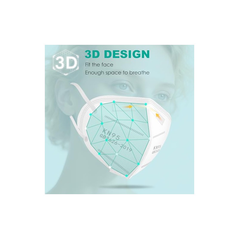 LEMENT KN95 Face Masks,100 Pack Breathable Cup Dust Disposable Masks