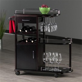 Winsome Jimmy Entertainment Transitional Solid Wood Bar Cart in Espresso