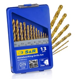 S&R Metal drill bit Set 1,5-6,5 mm, 135 °, 13 pcs, DIN 338, polished, HSS TITANIUM, nitrite titanium coating, metal box. Professional quality