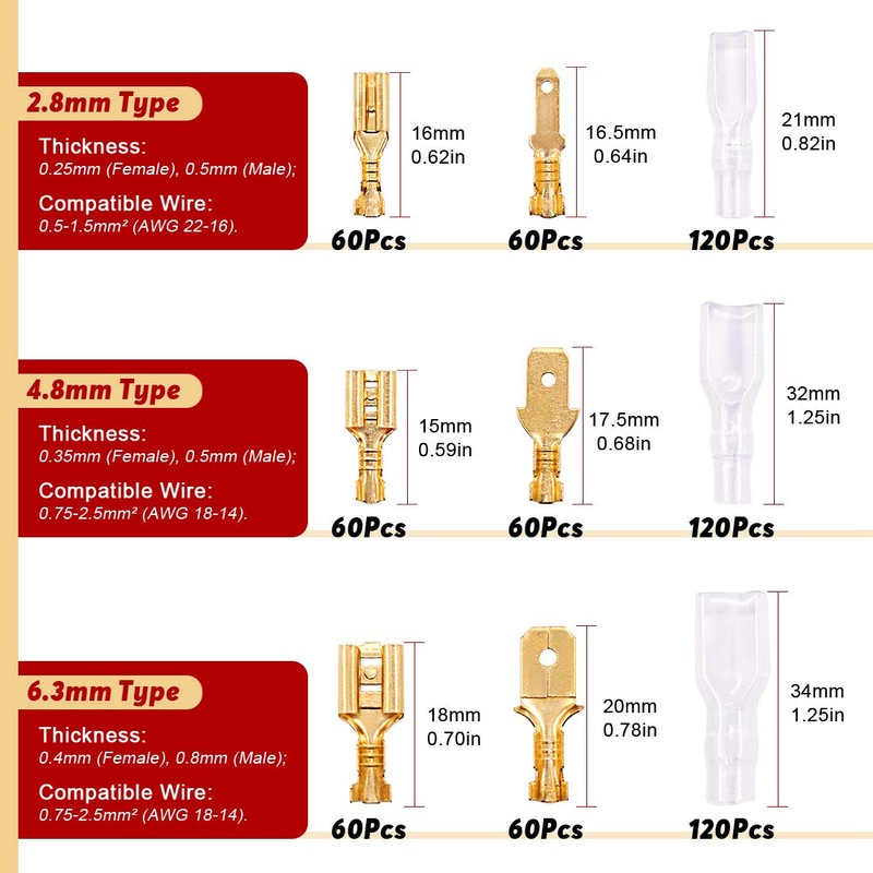Hilitchi 720Pcs Gold Quick Splice Male and Female Wire Spade