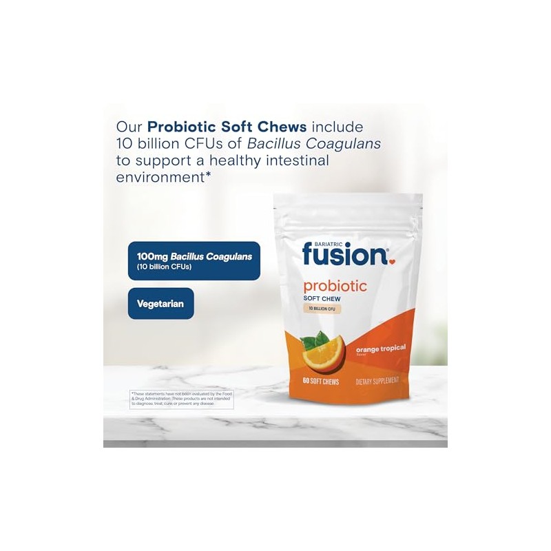 Bariatric Fusion Bariatric Probiotic Soft Chews Orange Tropical Flavor Chewy