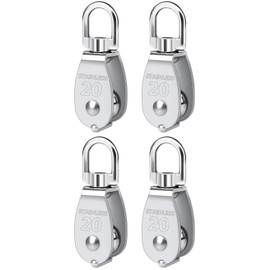 Shu Tech M20 Stainless Steel Pulley, Cargo Transportation, Pulley Rope Pulley, Climbing, Swivel, Load Capacity: 165.3 lbs (75 kg), Set of 4
