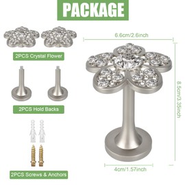 Curtain Holdbacks, Curtain Tiebacks Hooks Crystal Flower Decorative Modern Drapery Holdback Round Wall Mounted Metal Tassel Curtain Pull Back Silver Curtain Holders for Drapes, 2 Pack