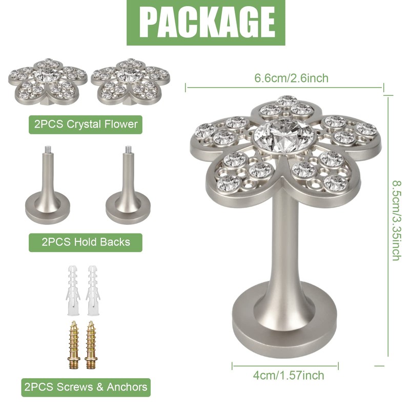 Curtain Holdbacks, Curtain Tiebacks Hooks Crystal Flower Decorative Modern Drapery