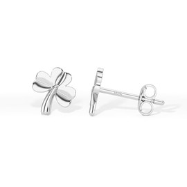 Heather Needham Silver Four-Leaf Clover Stud Earrings in Rhodium Plated Sterling Silver - Lucky Clover Earrnings - 8mm height - 1.2mm Thick - Gift Boxed - 084