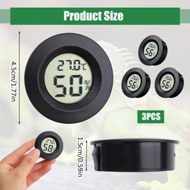 3 Pack Hygrometer Thermometer Mini Indoor Round LCD Digital Temperature Humidity Monitor Gauge for Greenhouse Dehumidifiers Humidifiers Basement Babyroom Home Office Celsius Display - Black