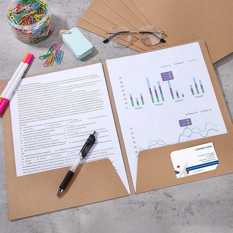 Pack of 10 A4 Cardboard Presentation Folders with Pocket, Document