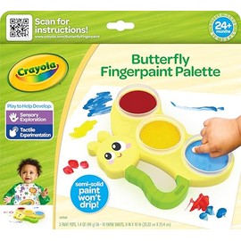 Crayola Butterfly Fingerpaint Pallette (3ct), Washable & Spillproof Fingerpaint for Toddlers, Less Mess Paint, Toddler Gift, Ages 2+