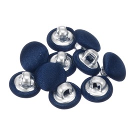 QUARKZMAN Pack of 10 Dark Blue Buttons with Fabric Cover 10 mm Satin Fabric Covered Sewing Buttons Round Craft Buttons Metal Shaft Eyelet Buttons Vintage for Coat Clothing Jacket Blazer Suits DIY
