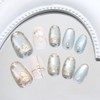 24Pcs Short Almond Press on Nails Gold Flower Fake Nails