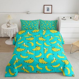 Feelyou Cartoon Banana Comforter Set Tropical Fruit Bedding Set for Kids Boys Girls Delicious Banana Fruit Print Duvet Set Soft Comforter 1 Comforter Set with 2 Pillowcases Queen Size