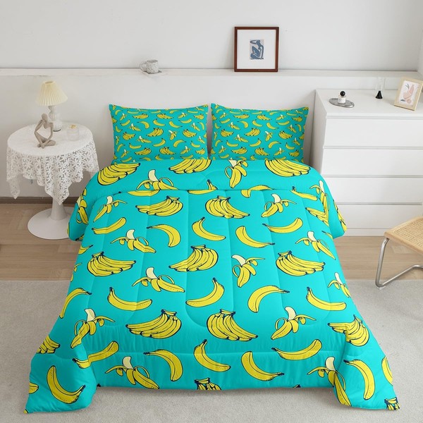 Feelyou Cartoon Banana Comforter Set Tropical Fruit Bedding Set for