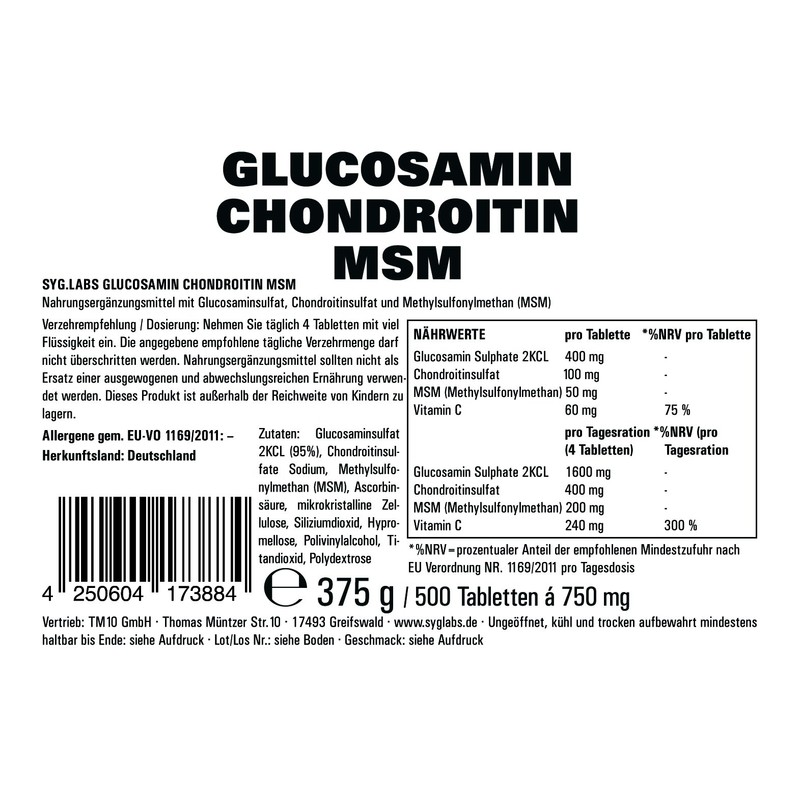 Glucosamin Chondroitin MSM + Vitamin C hochdosiert - 500 Tabletten