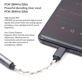 USB Type C to 4.4mm Balanced Female Portable HiFi Headphone Adapter, 32bit/384kHz, 392 Strands Single Crystal Copper Silver Plated Wire Core, for Phone Latop and Type C Devices