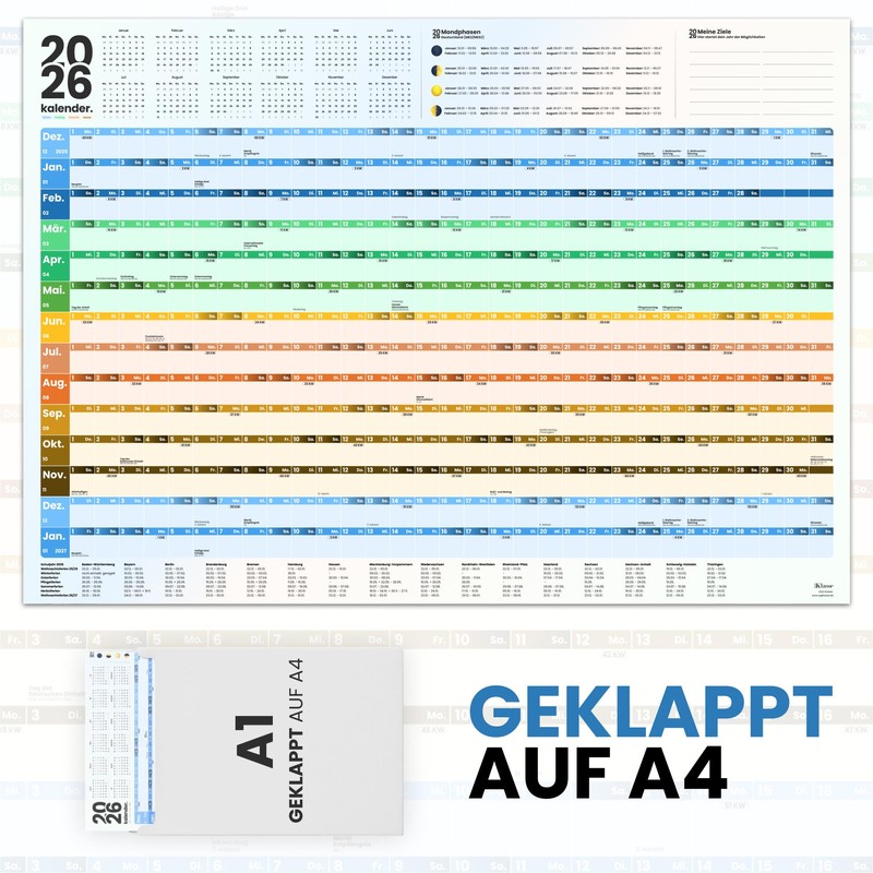 XXL Wandkalender 2026 A1 gefaltet auf A4 E&G Klasse Erwachsene