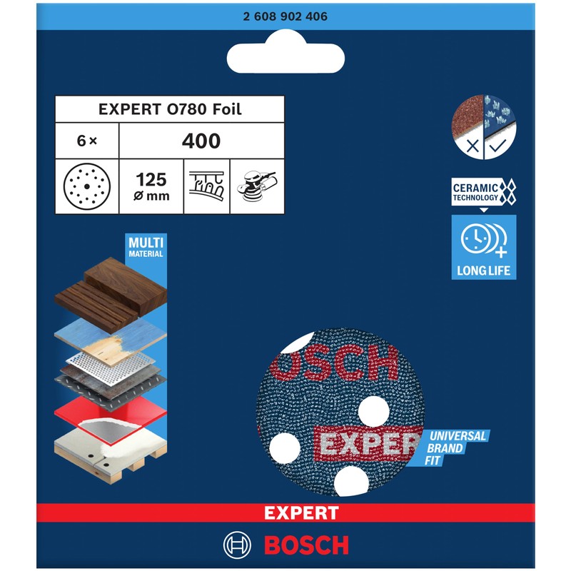 Bosch 6 x Expert O780 Film Sanding Disc, 125 mm