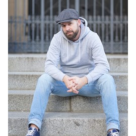WEROR WEROR-322.1 Men's Peaked Cap - Flat Cap with Peak - Herringbone - Hat with Cotton Lining - WEROR-322.1 (54, 55, Grey)