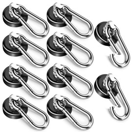 FINDMAG 10Pack Magnetic Hooks with Swivel Carabiner, 50LBS Neodymium Magnet Hooks Heavy Duty, Strong Magnetic Hooks for Hanging Magnet with Hook for Kitchen, School, Warehouse, Home
