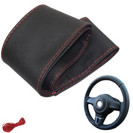 Steering Wheel Cover 4-Piece Car Steering Wheel Cover for Lacing Sewing Sport Polka Dot M5N Black Red Stitching Universal Size 37-39 cm