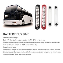 2pcs 6 X 5/16" Round Corner Base 150A Power Distribution Block M8 Busbar 12V-48V for Car Vehicle