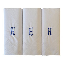 Mens/Gentlemens 3 Pack Plain White Handkerchiefs With 1 Letter Name Initials, H