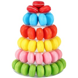 Juexica 1 Pcs Round Macaron Tower Stand 6 Tiers Plastic Cupcake Display Rack Macaron Display Wedding Cupcake Food Serving Stands Clear Dessert Towers for Wedding Baby Shower Birthday Decor