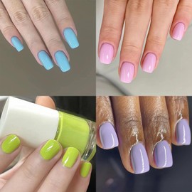 Foweso 24 Pcs Pink Press on Nails Short Fake Nails Solid Color Acrylic Nails Stick on Nails Pink Blue Purple Green Full Cover False Nails for Women and Girls Glossy Artificial Nails Decoration