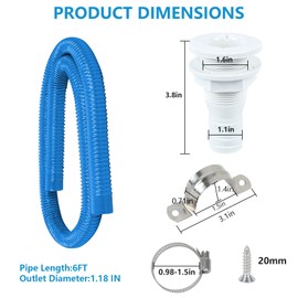 1-1/8 Inch Dia Marine Bilge Pump Hose,6 FT PVC Bilge Pump Hose, Bilge Pump Installation Kit with 1-1/8 Inch Thru Hull Fitting,Include Stainless Steel Clamps and U-Shaped Pipe Card (Blue)