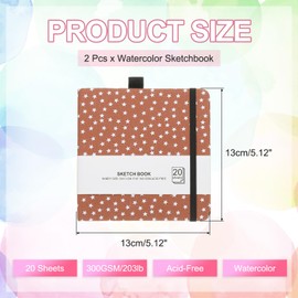 PATIKIL 2 Pcs 5.1x5.1 Watercolor Sketchbook, 20 Sheet 300GSM/203lb Watercolor Paper Sketchbooks Acid Free Journal Hardcover Artists Paper Pads with Pen Holder, Brown