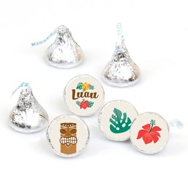 Big Dot of Happiness Tropical Luau - Hawaiian Beach Party Round Candy Sticker Favors - Labels Fit Chocolate Candy (1 Sheet of 108)