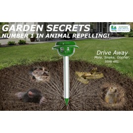 GARDEN SECRETS (2 Pack) Professional Solar MOLE & Snake Repellent, Gopher Mole Snake Scorpion Worm etc. Detterent, Keep The pests Away from Your Property Within 2-4 Weeks, Whole Year Full Warranty!